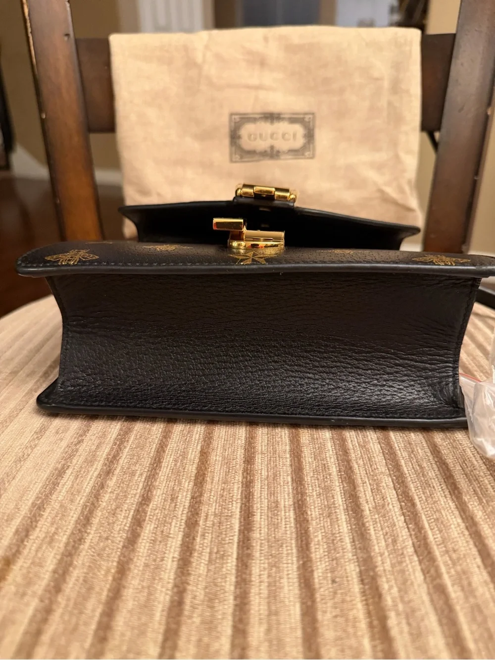 Authentic Gucci Sylvie Bee Star Black Leather Satchel w/ strap